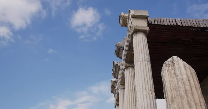 Looking up at Pillars of the Ionic Stoa in the Hellenistic Gymnasium in Miletus.