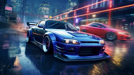 Fototapeta na wymiar Street racing videogame gameplay with information 