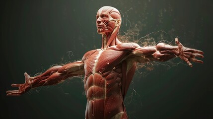 Human Anatomy  Muscles, Bones, and Tendons Revealed in Exquisite Detail - obrazy, fototapety, plakaty