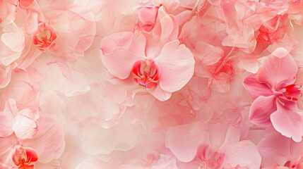 a close up of pink flowers on a white and pink background with a red center in the middle of the image.