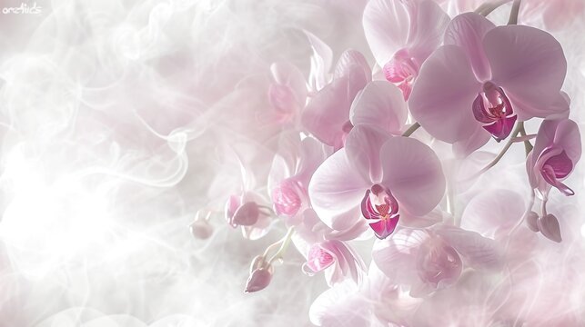 a close up of a pink flower on a white background with a blurry image of flowers in the background.