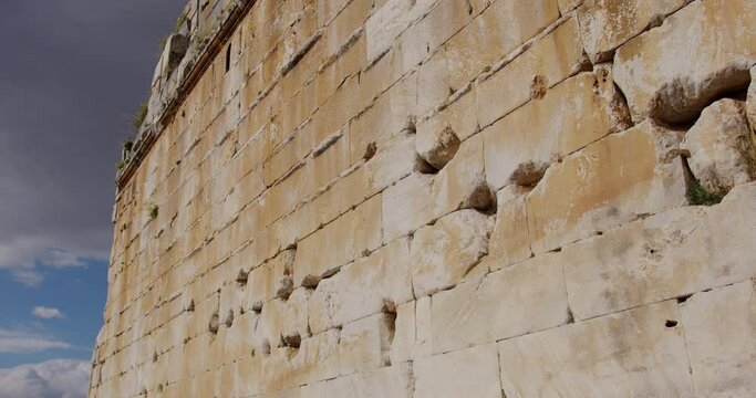Ancient stone wall of theater in Miletus.
