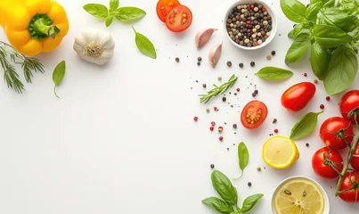 Fotobehang Italian ingredients on a white background © Pumapala