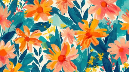 Fototapeta na wymiar Hand painted daisy floral pattern