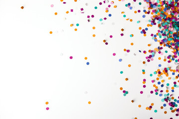 Colorful confetti background, top view
