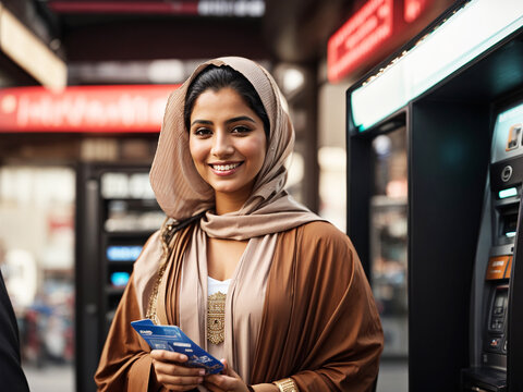 Confident Smiling emirate women, outdoor portrait.	