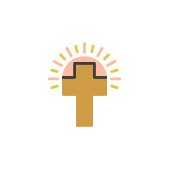 Easter cross and sun flat icon