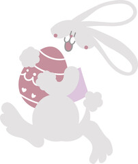 happy easter with bunny rabbit and egg, flat png transparent cartoon character design