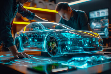Automotive engineer working using AI system production on electric car, Engineering smart EV car design, Futuristic electric vehicles - Powered by Adobe