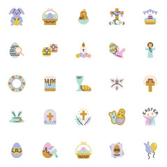 Happy Easter flat icons set