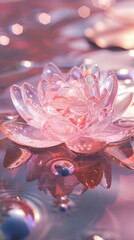 Pearl and Transparent Crystal Lotus Flower, Serenity Floating in a Pool of Water.