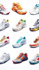 White background cutouts of classic sneakers sport shoe 