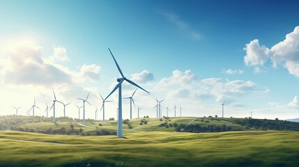 Obraz premium Windmills turbines in a natural field for wind generation