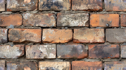 Obraz premium a close up of a brick wall made of small bricks with rusted paint and chipped paint on it.