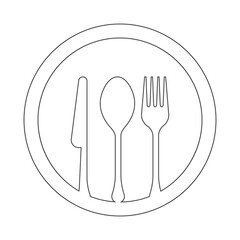 spoon fork and knife on plate vector illustration on transparent background, set of kitchen utensils.