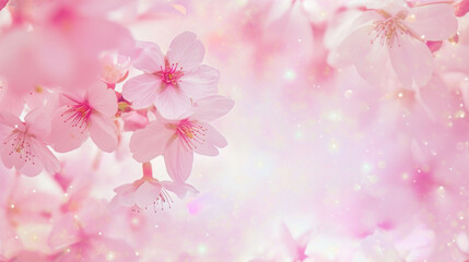  a bunch of pink flowers that are on a pink and white background with a blurry light in the background.