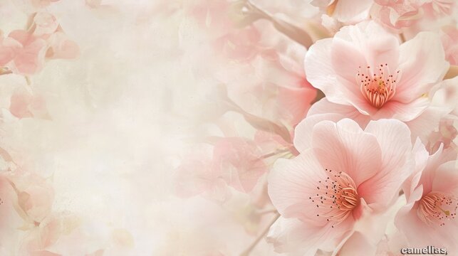  a close up of pink flowers on a white and pink background with space for a text or an image to put on a card or postcard.