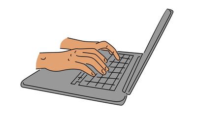 line art color of hands operating a computer vector illustration