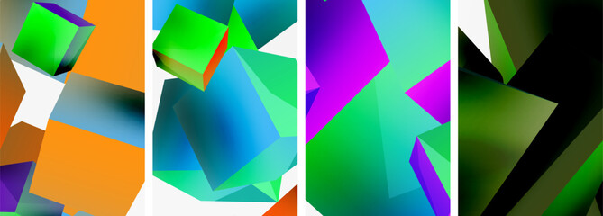 Composition of 3d cubes and other geometric elements background design for wallpaper, business card, cover, poster, banner, brochure, header, website