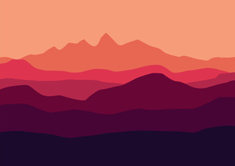 landscape mountains with purple colors. Vector illustration in flat style.