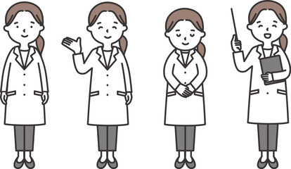 白衣を着た女性の全身ポーズセット