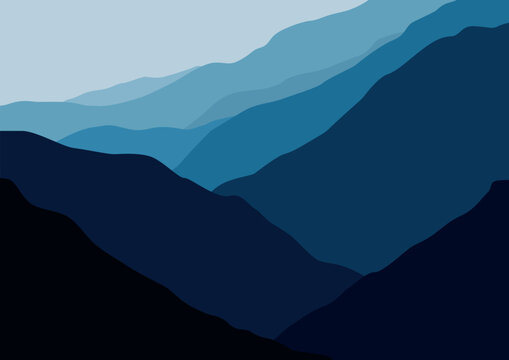 landscape mountains with blue colors. Vector illustration in flat style.