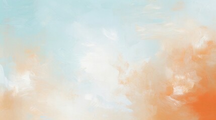 Soft pastel hues of blue and orange blending in an abstract painting.