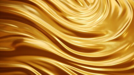 Close-up of luxurious golden silk fabric, creating a smooth and elegant abstract texture.