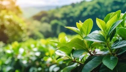 The backdrop of lush greenery is softly focused in this blurred nature background with a fresh, beautiful view.