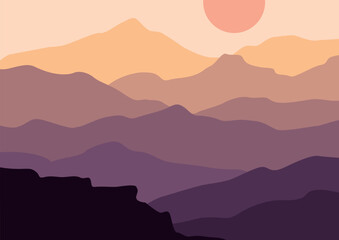 beautiful landscape mountains. Vector illustration in flat style.
