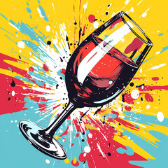 wine glass painting Team with colorful splashes of wine
