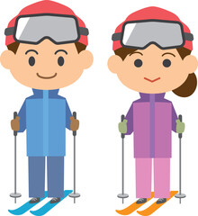スキーをする男性と女性のイメージイラスト