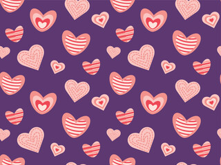 Seamless pattern with pink and red hearts of different shapes. vector illustration for wrapping paper, textile, wallpaper