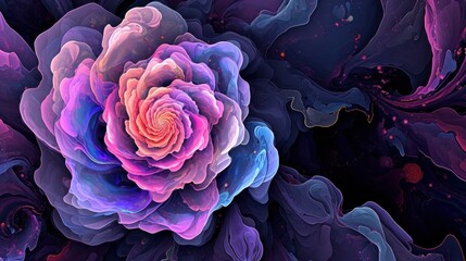  a computer generated image of a pink and purple flower with a swirly center in the center of the image.