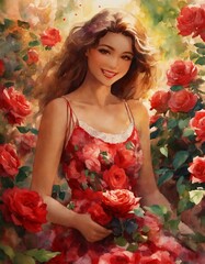 woman with red roses