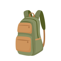 Camping backpack isolated on white background. Vector cartoon illustration. Hiking tourist backpack. Flat icon.