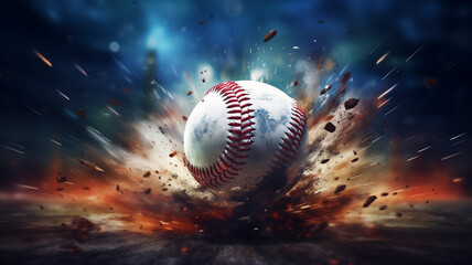 Design a dynamic blurred background for a baseball game, emphasizing the crack of the bat and the anticipation of a home run. - obrazy, fototapety, plakaty