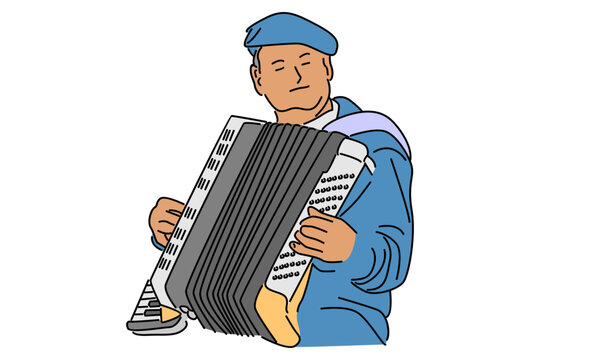 line art color of man musician playing accordion vector illustration