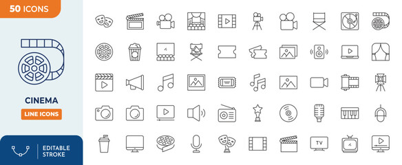 Cinema Line Editable Icons set. Editable stroke. Vector illustration	