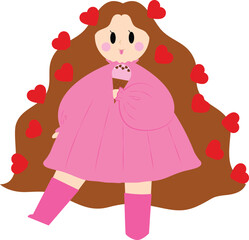 Heart and Girl Valentine's illustration