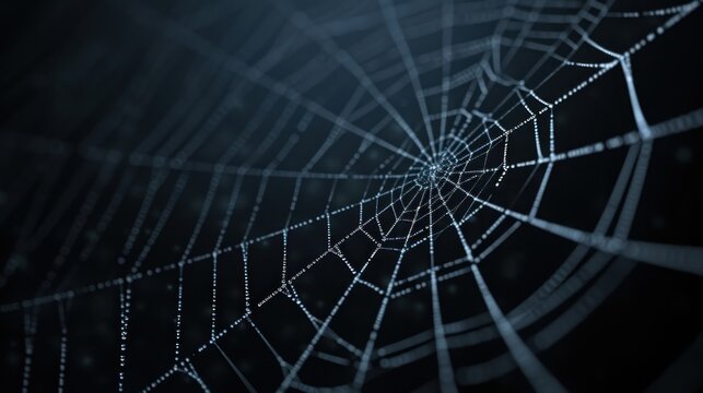  a close up of a spider's web on a black background with a blurry image of a spider's web.