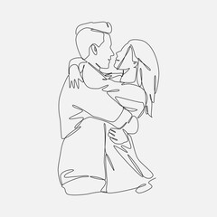 male and female couple hugging each other. love couple. editable stroke. isolated on white background. vector illustration.
