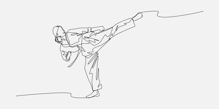 recommend clip art: female karateka showing kicking technique. continuous one line drawing style. editable stroke. vector illustration