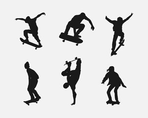 Fototapeta na wymiar silhouette set of skateboarder. sport, skateboard. vector illustration.