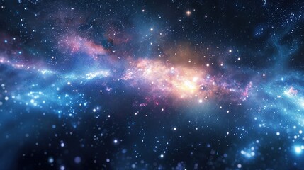  a space filled with lots of stars next to a sky filled with lots of bright blue and purple stars on a black background.