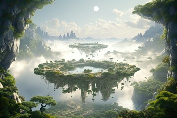 A scene of floating islands generative ai