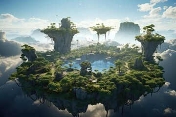 A scene of floating islands generative ai