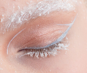 Fototapeta premium Close-up of a girl's closed eye wearing silver makeup. Macro