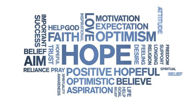 Hope animated tag word cloud;text design animation kinetic typography seamless loop.