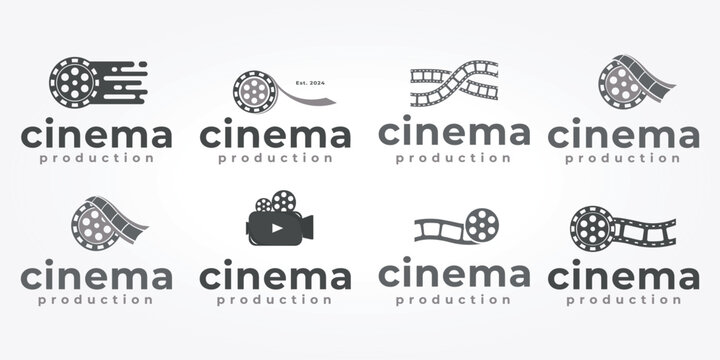 set bundle cinematography logo icon design. camera roll vector illustration